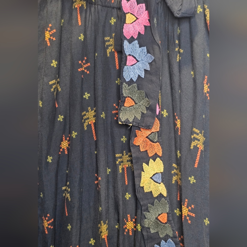 Farm Rio Embroidered Dress Strapless Black Folklore Size XS Anthropologie - Picture 5 of 12